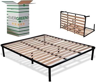 EVERGREENWEB – Folding Double Bed Frame 160x190-35 cm High with strong Iron Frame and Beech Wood Slats, Orthopedic Bed Base FULLY ASSEMBLED + 6 Legs for all Mattresses & Pillows, 100% ITALIAN