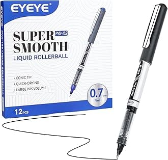 - EYEYE Black Rollerball Pens 12 Pack, 0.7mm Medium Point Roller Ball Pen Quick Dry, Liquid Ink Pens Fine Point Smooth Writing Pen for Journaling, Note Taking, Office, School Supplies