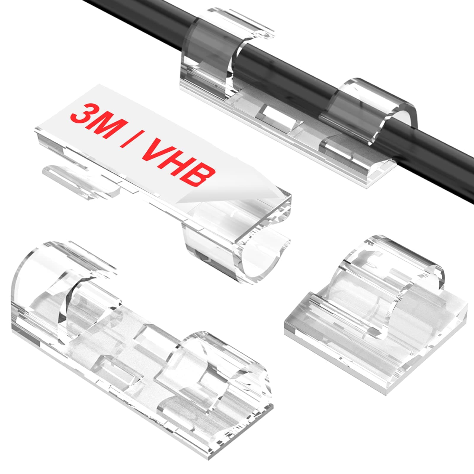 Adhesive Cable Clips Clear (40PCS, M), Upgraded Wire Holders for Wall, Strong Cord Organizer Under Desk, Car, PC, Christmas Light Indoor/Outdoor