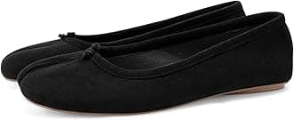 Tabi Black Suede Wide Width Split Toe Ballet Flats for Women Slip on Shoes Low Heels Comfortable Flats Shoes Size 9