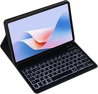 Magnetic Detachable Wireless Keyboard & Mouse Combo with Leather Cover for Huawei MatePad M6 8.4-inch Tablet Full Wrapped Protection Keyboard Case (Black,Backlight)
