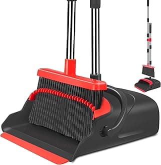 - kelamayi Upgrade Broom and Dustpan Set, Broom with Dustpan Combo Set, Large Size and with Long Handle, Upright,Ideal for Indoor Outdoor Garage Kitchen Room Office Lobby Use (Black&Red)