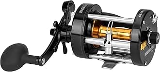 Rover Round Baitcasting Reel, Conventional Reel for Catfish, Salmon/Steelhead,Striper Bass and Inshore Saltwater Fishing Reel, Reinforced Metal Body,Black