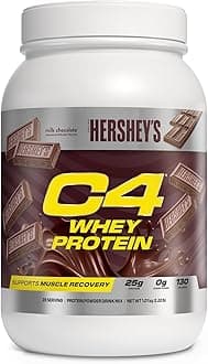 - C4 Whey Protein Powder, Hershey's Chocolate - 25g Protein, 0g Added Sugar, 130 Calories Per Serving, Supports Muscle Recovery, 28 Servings, Premium Whey for Post-Workout