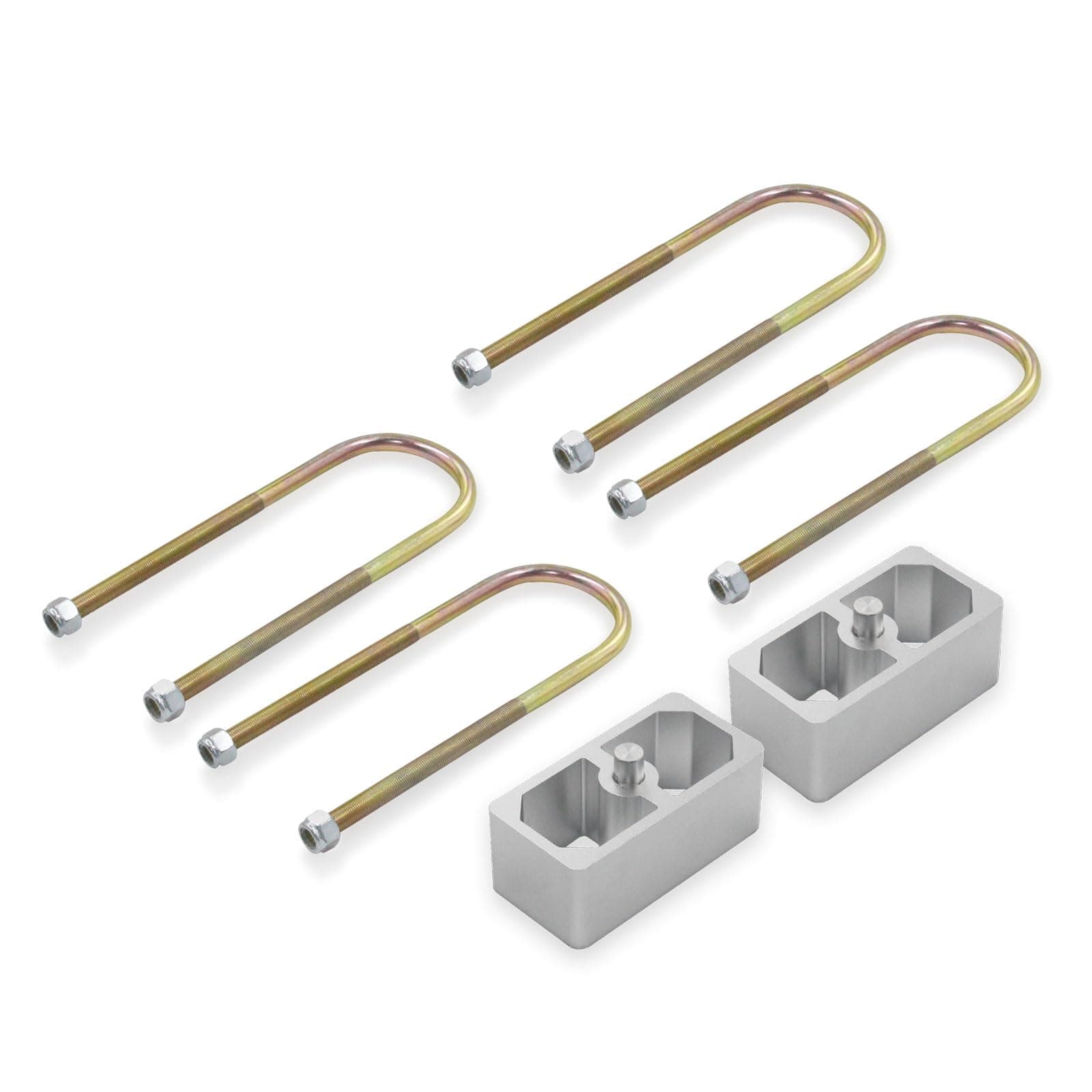 Universal Leaf Spring Lowering Block Kit, 2 Inch, 2-1/2" Wide, 5" Long, Zinc-Plated U-Bolts, Premium Steel Construction for Long-Lasting Finish
