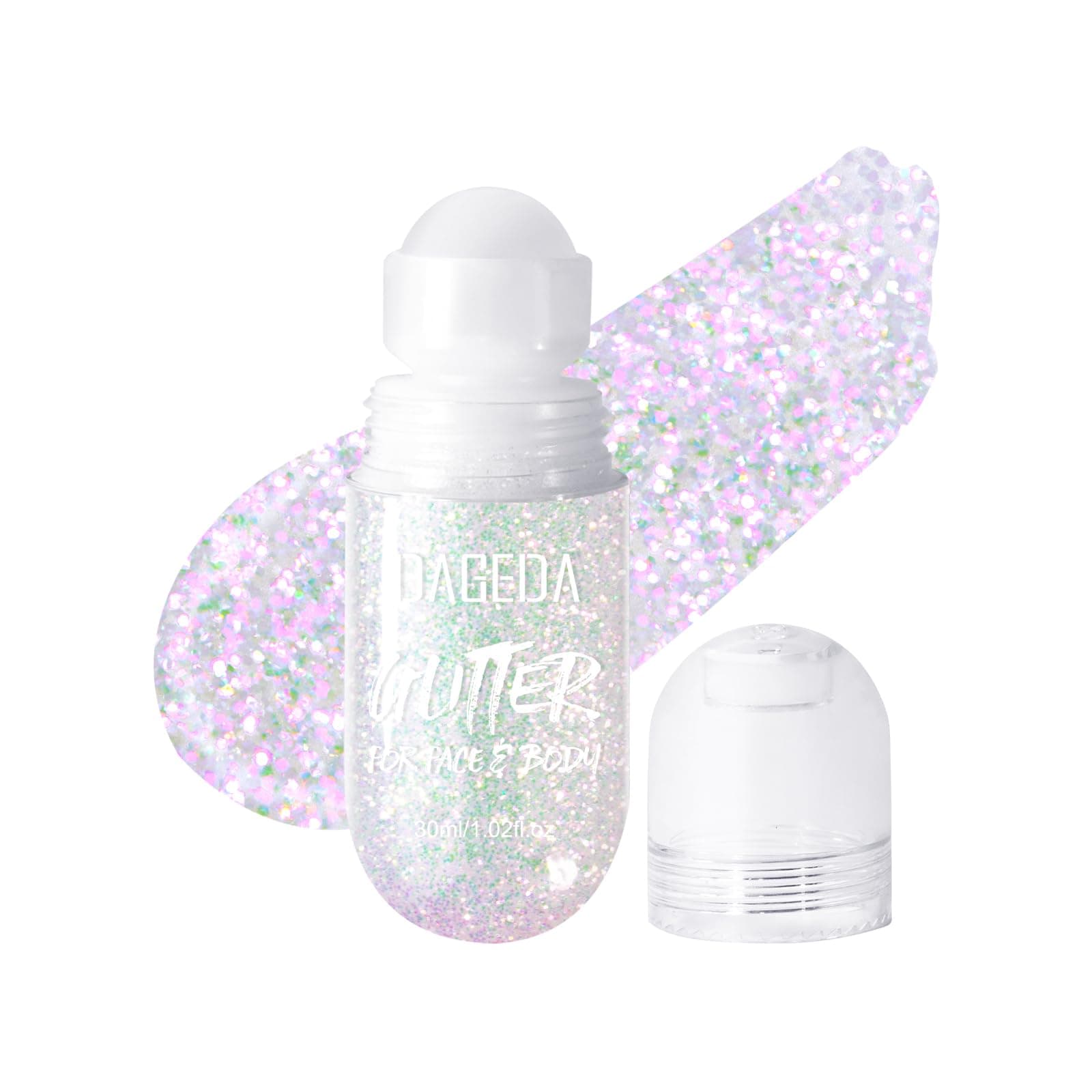 DAGEDA Body Glitter Gel, Roll-on Face Glitter for Mermaid Makeup Festival Rave Accessories, Holographic Hair Glitter Gel,Body Shimmer Halloween Makeup for Rave Party (Sparkling Pink)