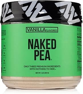 NAKED nutrition Vanilla Pea Protein Isolate from North American Farms, Only 3 Ingredients, Vanilla Vegan Protein, Gluten-Free, Soy Free, GMO Free - 1LB