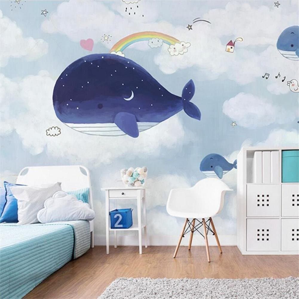 wallpaper Wallpaper Creative Cartoon White Clouds Whale Pattern 3D Custom Murals for Children Bedroom/Bedroom/Living Room/Restaurant/Theme Hotel