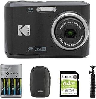 Kodak PIXPRO FZ45 Friendly Zoom Digital Camera (Black) Bundle with 64 GB UHS-I U1 SDXC Memory Card, Rapid Travel Charger with 4 AA Rechargeable Batteries, Spider Tripod, and Camera Case (5 Items)