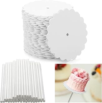 Geelin 50 Set Scalloped Cake Pop Boards with Cake Pops 2 Inch Scalloped Mini Cupcake Base Cardboard for Cupcakes Pastries Desserts Parties Wedding(White)