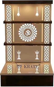 Wooden Temple Wall Hanging & Table Top Mandir with White LED Light, Bhagavad Gita (Design 31) - 48 X 30 X 16 Inches, Perfect for Home & Office Decor