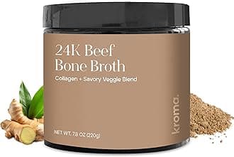 - Kroma 24K Beef Bone Broth Powder - 10 Servings Jar, 7.8 Oz – 100% Grass Fed Gluten Free Powder - Collagen-Rich High Protein Broth w/Organic Ingredients - Animal Based Protein for Gut Health & Joint Support