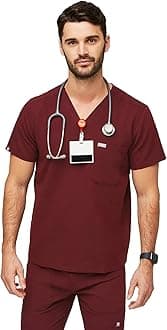 Chisec Scrub Top for Men – 3 Pockets, Tailored Fit, Squared V-Neck, 4-Way Stretch, Moisture-Wicking