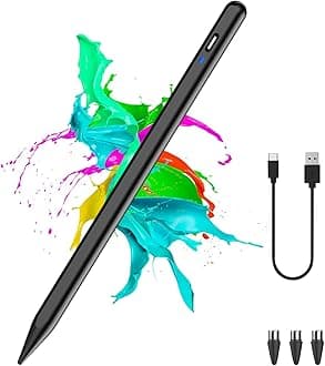 Stylus Pen for Android Tablet, Pom Tip Tablet Pencil for iOS/Android,Rechargeable Active Stylus Pen for iPhone/Samsung/XiaoMi/Huawei/Vivo/Lenovo and Other Android Smartphones and Tablets-Black