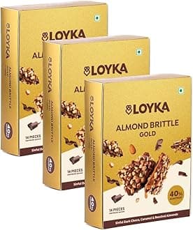 Almond Brittle Gold Choco Box - 3 Packs X 14 Pcs|Premium Chocolate Gift Hamper|Choco & Nut Dryfruit Delicacy|Roasted California Almonds (40%),Dark Choco,Salted Caramel,Any-Time Snack - 612 Gm
