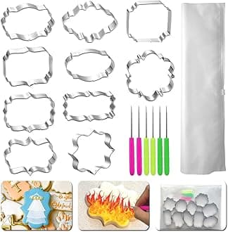 Frame Cookie Cutters 10 Shapes with 6 Cookie Scribes & 1 Storage Bag, Plaque Fondant Dough Cutters Baking Tools Kitchen Accessories for Home Daily Holiday Party