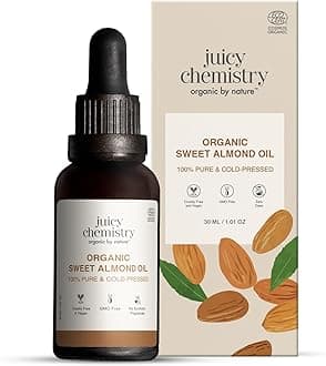 Juicy Chemistry Sweet Almond Oil, 30 ml | 100% Pure, Cold-pressed, Certified Organic & Premium Theraupetic Grade Almond Oil for Skin & Hair | Moisturising Face and Body Oil for Skin and Hair