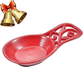 jogreful Kitchen Spoon Rest Cast Iron Utensil Rest Ladle Spoon Holder for Stove Top Cooking Home Decor-Red Color