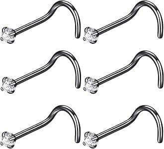 316L Surgical Steel 22g/20g/18g Nose Rings Studs L-Shape Nose Nostrial Piercing Body Jewerly L Shaped Nose Studs 1.5mm 2mm 2.5mm 3mm CZ Nose Screw Studs Rings for Women