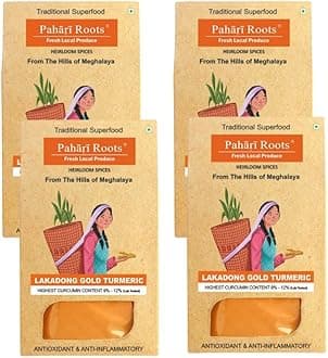 Pahari Roots 8 – 12% High Curcumin Gold Lakadong Turmeric Powder Jaintia Hills, Meghalaya | Healing Aromatic Flavorful |Fresh Harvest| 800gm (Pack of 4 x 200g Each)