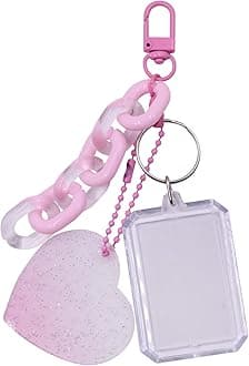 JUMISEE Clear Acrylic Kpop Photocard Holder Love Heart Kawaii Credit ID Card Photo Display Holder Bag Pendant Keychain, Pink With Love Heart Pendant, One Size, Modern