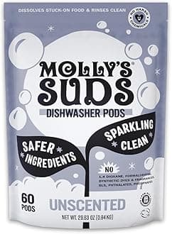 Dishwasher Pods | Natural Dishwasher Detergent, Cuts Grease & Rinses Clean (Residue-Free) for Sparkling Dishes | 60 Auto-Release Tabs (Unscented)