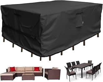 Patio Furniture Set Cover Waterproof Rectangular Heavy Duty 600D Outdoor Sectional Sofa Couch Cover Large Outside Dining Table and Chairs Covers Patio Conversation Set Cover Black 109 x 84 Inch