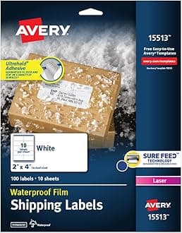 Avery Weatherproof Mailing Labels With Trueblock Technology For Laser Printers 2" X 4", Pack Of 100 (15513), White