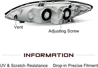 JSBOYAT Headlight Assembly Replacement for 2005 2006 Toyota Camry LE XLE SE Headlamp Bulbs Included (Chrome Housing Amber Reflector)