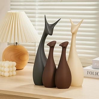 Home Decor Lucky Deer Family Matte Finish Ceramic Figures - (Set of 4, Matte Brown)