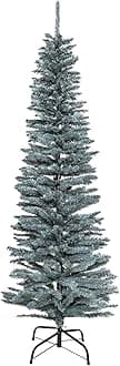 6Ft/1.8m Slim Christmas Tree Artificial Frosty Green Pencil Tree 430 Pointed Tips, Metal Stand, Holiday Home Decorations