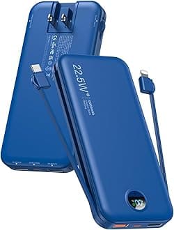 - Portable Charger Power Bank, 12000mAh 22.5W USB C Fast Charging with Built-in Cables & Wall Plug, 5-in-1 External Battery Pack with LED Display, Perfect Backup for iPhone, iPad, Samsung Navy