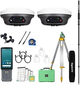 E1 RTK GNSS Survey Equipment GPS Receiver with IMU Rover & Base Handheld Collector Land Surveying Equipment, Navigation System Survey Software(Include Pole, Tribrach, Tripod)