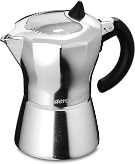 aerolatte 3-Cup MokaVista/Stovetop Espresso Maker, Silver, 3-Cup/165 ml