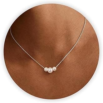 Pearl Necklaces for Women, Gold Pearl Choker Single Pendant Necklace Layered Daisy Prom Wedding Strands for Bride Bridesmaids Beach Summer Jewelry