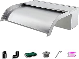 Pond Waterfall Blade Kit, 30cm Stainless Steel Pool Fountain with Accessories, Width 18cm Curved Outlet Spillway for Garden Patio Pond Decoration