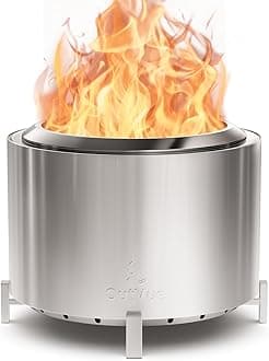 OutVue 27 inch Stainless Steel Smokeless Fire Pit, Outdoor Smokeless Firepit, Wood Burning Fire Pits for Camping, Bonfire, Low Smoke Firepit for Outside (Vertical Hole)