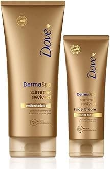 Unilever DermaSpa Body Lotion Summer Revived Self-Tanning Medium to Dark, 200ml with Dove Derma Spa Face Cream Summer Revived Medium to Dark, 75ml, 2 Piece Set
