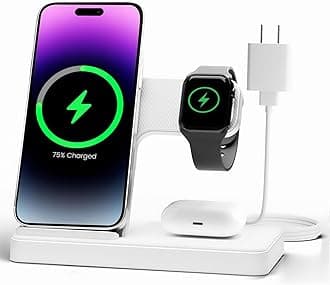 Wireless Charger Stand Charging Station: 3 in 1 Charger Stand Multiple Devices for Apple - iPhone 17 16e 16 15 14 Pro Max 13 12 - Watch 11 10 9 8 7 6 5 4 3 2 SE and Ultra Series-Airpods 4 3 Pro, White