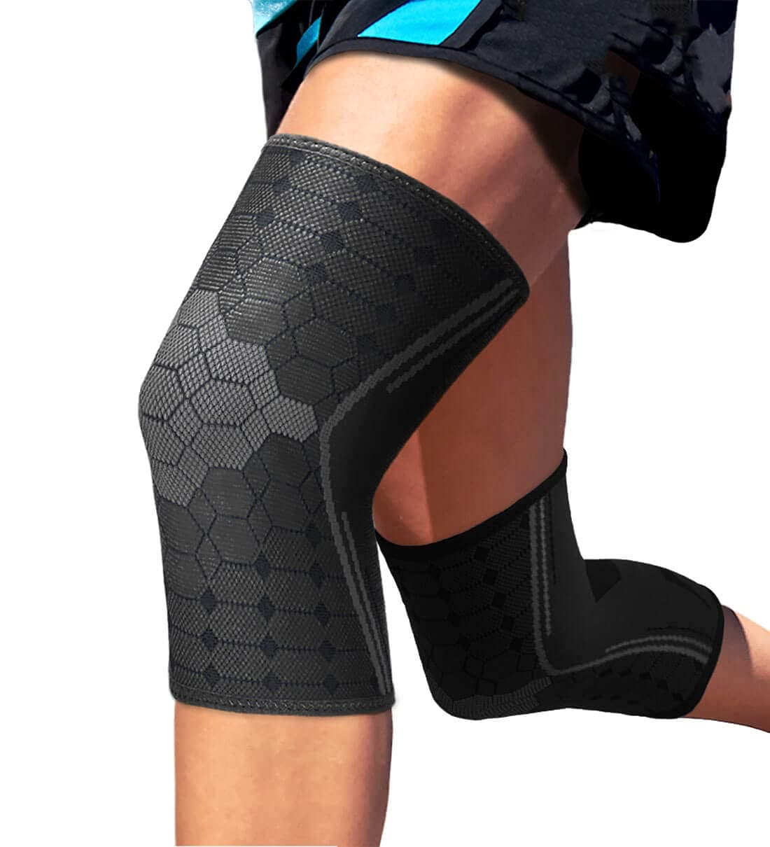 Knee Compression Sleeves by (Pair) – Joint Protection and Support for Running, Sports, Knee Pain Relief (Midnight Black, X-Large)