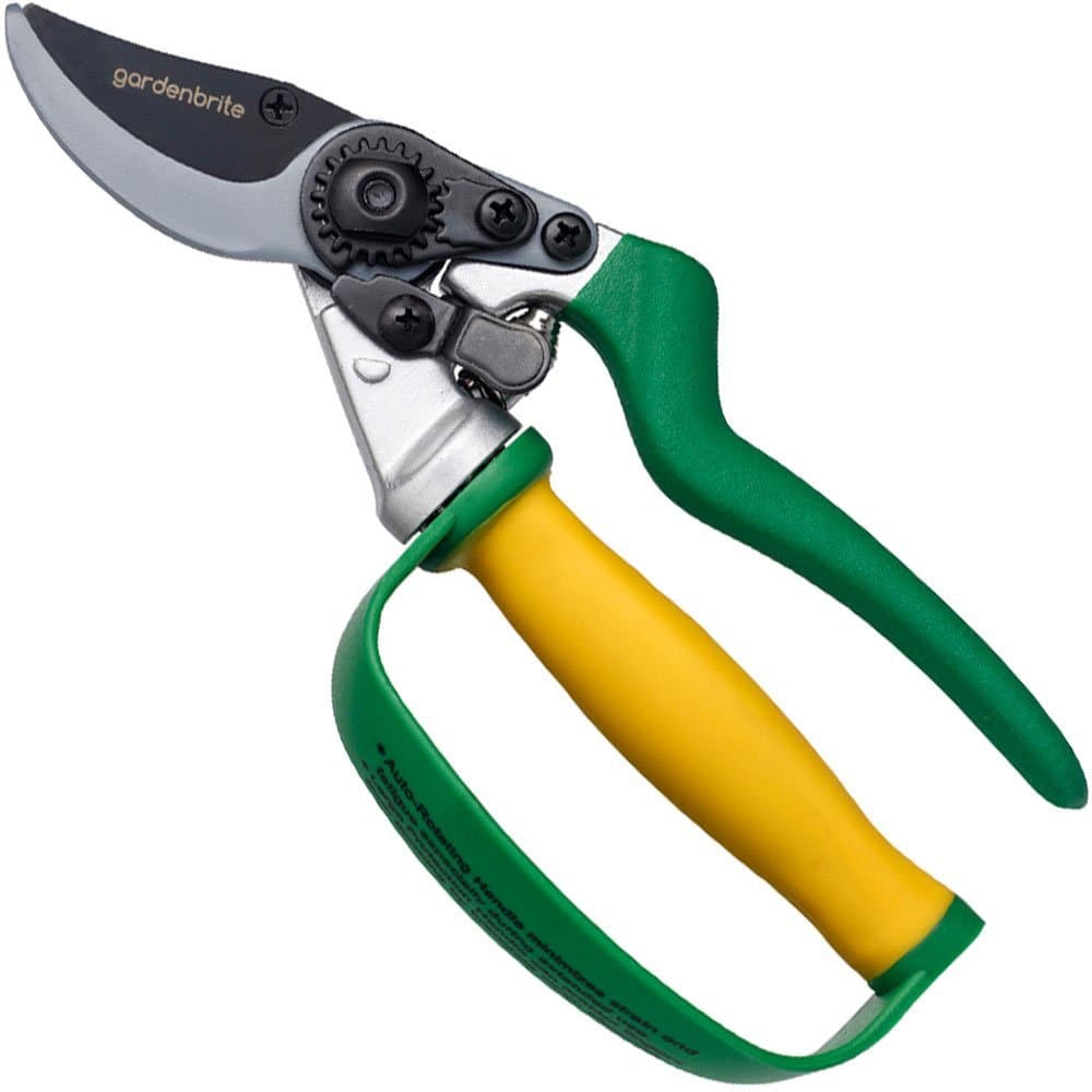 Pruning Shears - Ergonomic Bypass Pruner with Rotating Handle to Minimize Strain - Heavy Duty Secateurs, Plant Clipper, Hand Pruner, Garden Shears, Pruning Scissors and Snips - Gardening Hand Tools