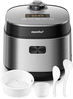 Compact Rice Cooker 8 Cups Cooked/4 Cups Uncooked, 9-in-1 Multi Cooker, Fast Rice Maker, Steam, Brown Rice, Grains, Fuzzy Logic Technology, Grey