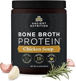 Bone Broth Protein Powder, Chicken Soup, Grass-Fed Chicken and Beef Bone Broth Powder, 15g Protein Per Serving, Supports a Healthy Gut, 15 Servings