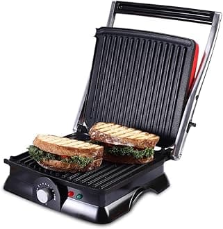 Wonderchef Sanjeev Kapoor Tandoor Family Size| Crimson Edge Electric Contact Grill & Sandwich Maker| Healthy Non-Stick Coating | LED Indicator| 2 Year Warranty| Red, 1800 Watts