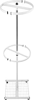 NEUN WELTEN Professional Heavy Duty Clothing Retail Display Stand with Wheels and Basket Shelf - 6ft Garment Dress Shop Rails (White, 3 Shelves)