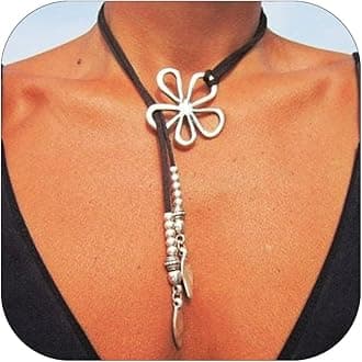 Roe DolphBoho Necklaces for Women Trendy Western Country Concert Outfits Accessories Brown Suede Choker Necklace Layered Leather Necklaces Boho Western Jewelry Cowboy Cowgirl Outfits Jewelry