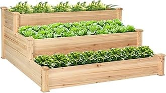 Safstar 3-Tier Raised Garden Bed, Wood Elevated Planter Box with 3 Dividable Bed Kit, Outdoor Above Ground Garden Beds for Plants Herbs Vegetables, Stackable & Flat Arrangement, 49"L x 49"W x 22"H