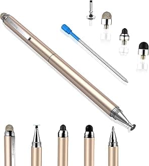 Penyeah Stylus pens for Touch Screens - [4-in-1] High Sensitivity and Precision Touch Screen Stylus Disc Tip,Black Rubber Tip & Mesh Fiber Tip Universal for All Capacitive Touch Screen Device (Gold)