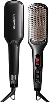 MEGAWISE Pro Ceramic Ionic Hair Straightener Brush for Home Salon | MCH Fast 20s Heating Tech with Auto-Off Safety | Anti-Scald with Universal Dual Voltage | Rotatable Power Cord (Black)