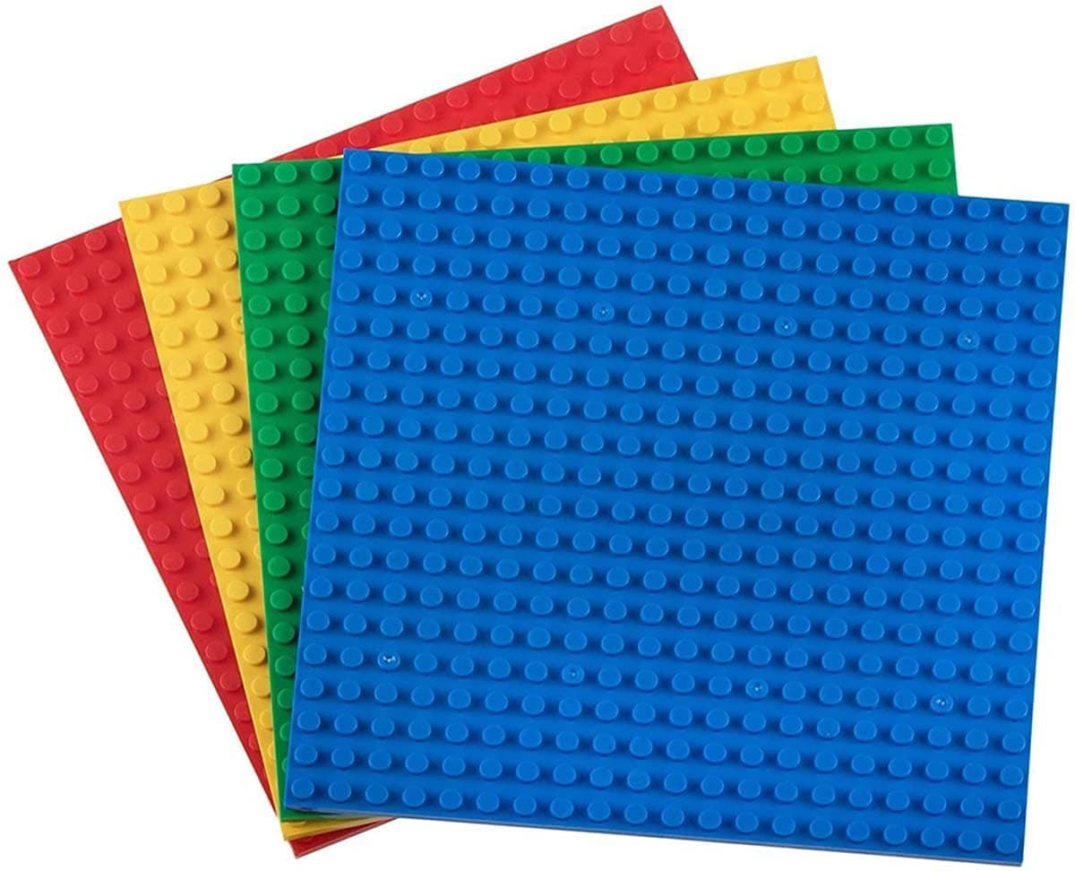 Baseplates, Building Blocks Compatible with All Major Building Brick Brands, Stackable Bases, Building Base Accessory for Kids and Adults Pack of 4 (1 Green + 1 red + 1 Blue + 1 Yellow)